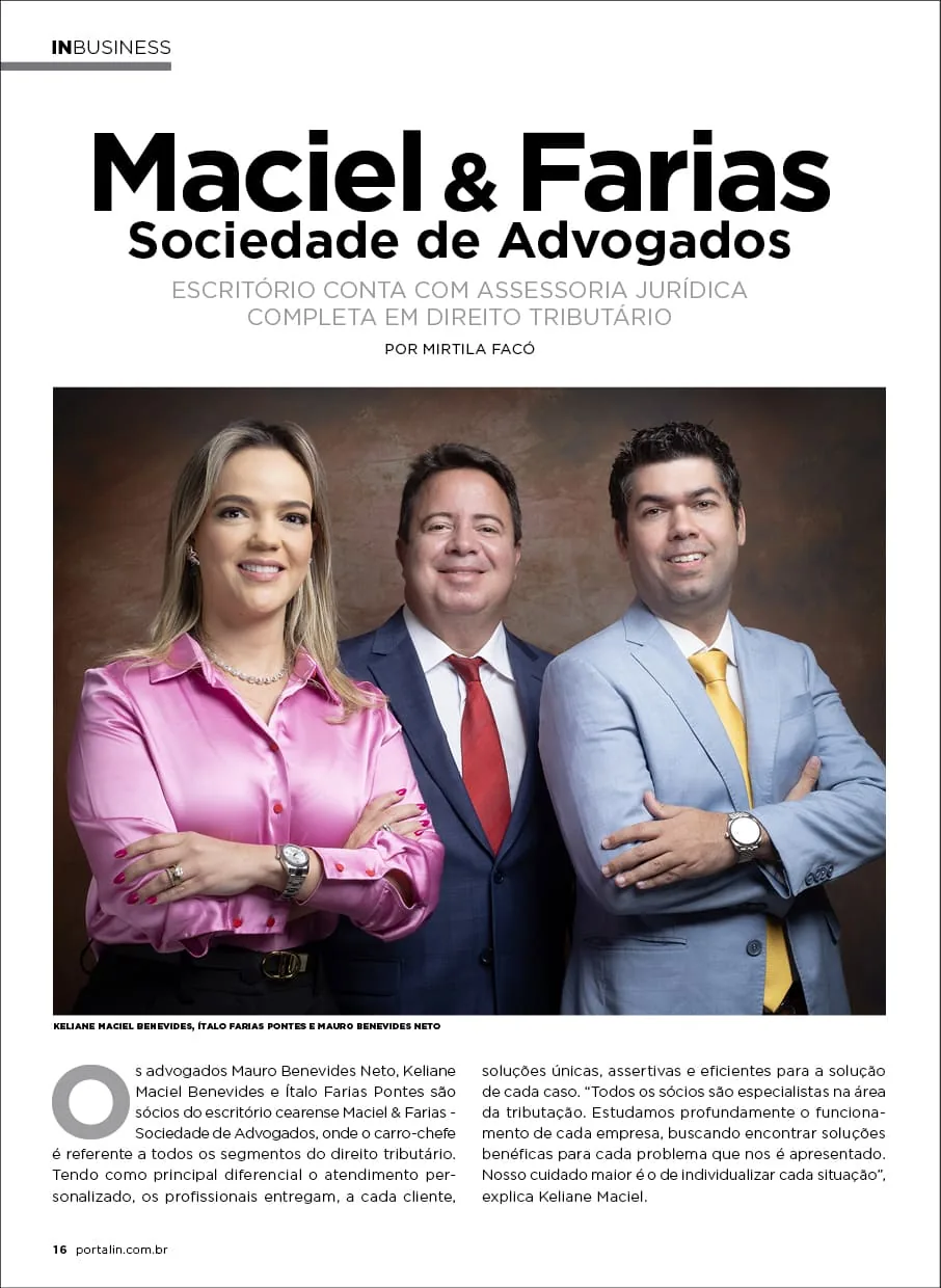 Página 16: título da reportagem e foto dos sócios Keliane Maciel, Ítalo Farias e Mauro Benevides Neto
