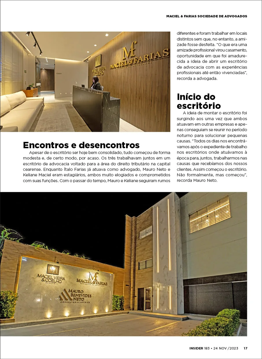 Página 17: recepção e fachada do escritório na Av. Santos Dumont